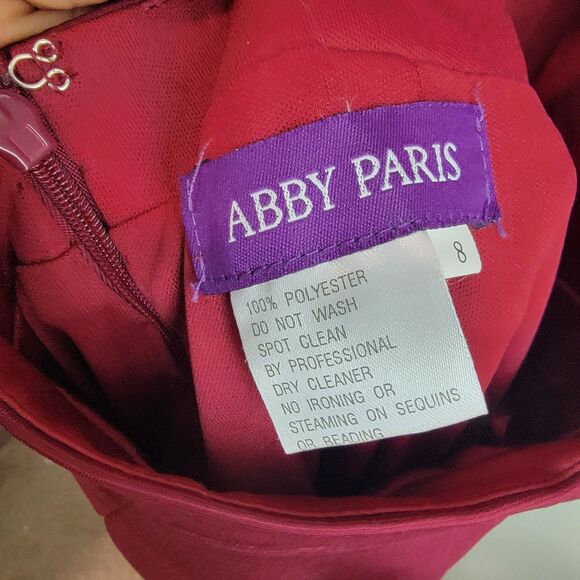 ABBY PARIS Floor-Lenght Formal Dress Burgundy Slit at Front Sz 8 Tall - Picture 6 of 10